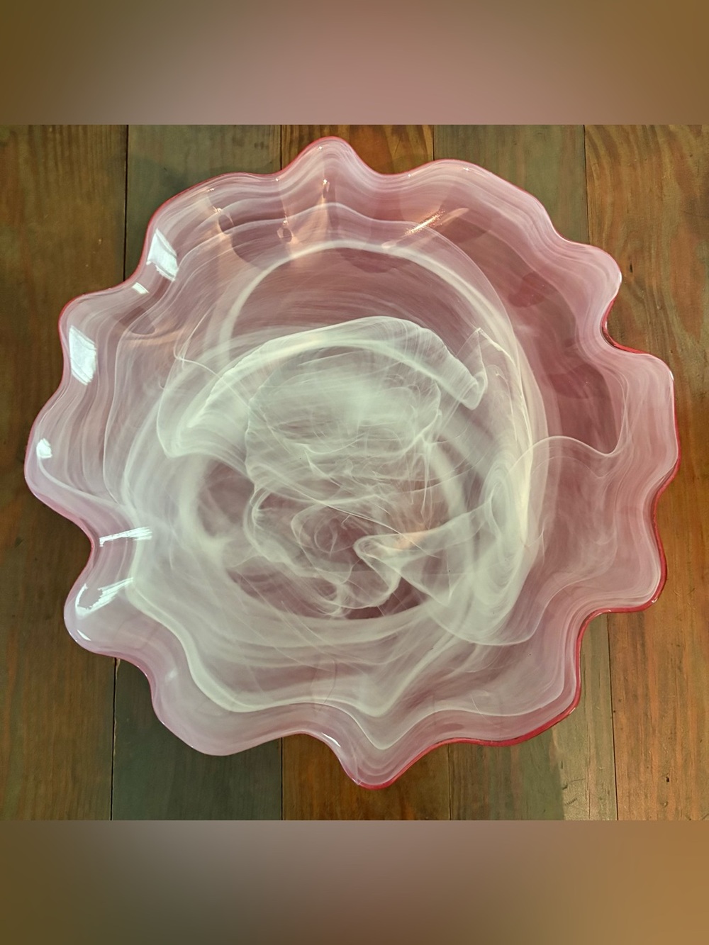 Handblown Pink and White Swirl Decorative Glass Bowl